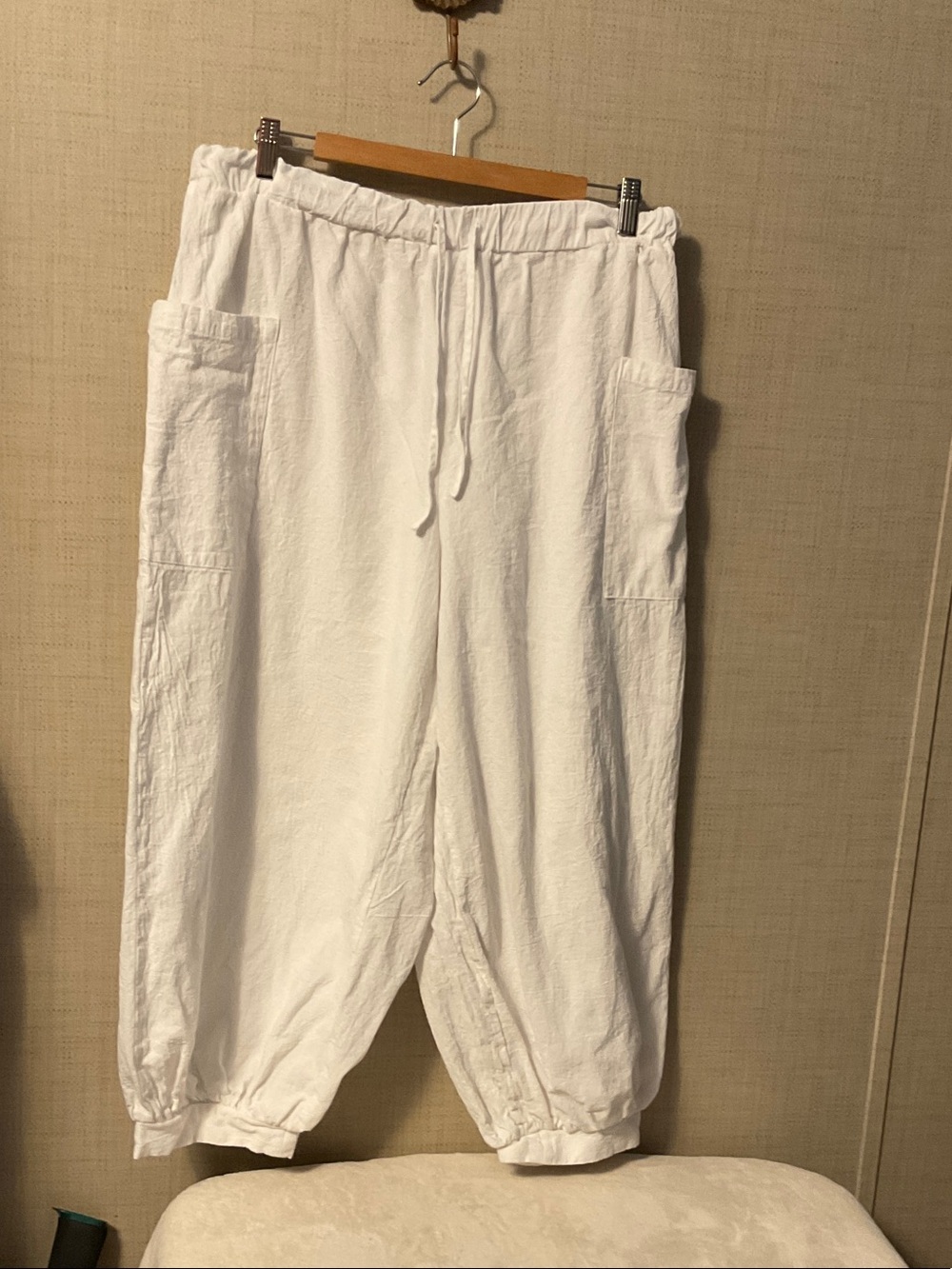SHEIN White Cargo Linen Drawstring Pants